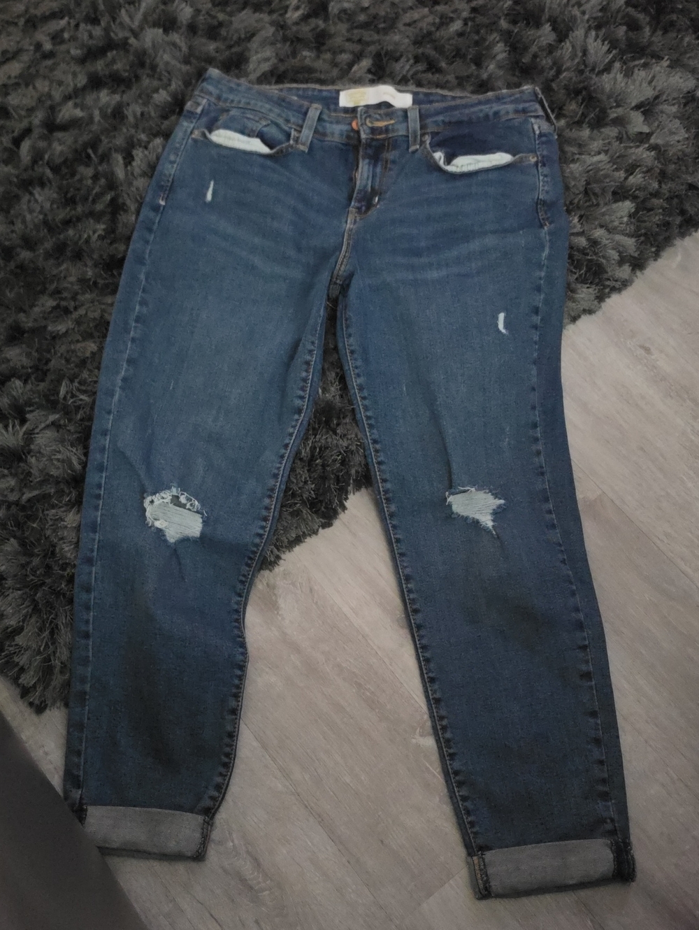 Signature by Levi Strauss Dark Blue Distressed Boyfriend Jeans